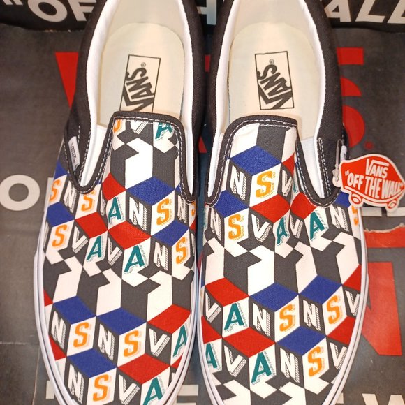 Vans Men's 9.5 Classic Slip On Checker Cube Multi True White VN0A33TB42X - Picture 9 of 14
